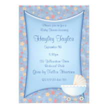 Invitación azul de la fiesta de bienvenida al bebé