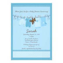 Invitación azul de la fiesta de bienvenida al bebé