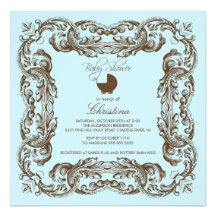 Invitación azul de la fiesta de bienvenida al bebé