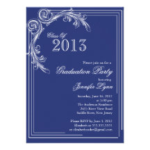 Invitación azul de la fiesta de graduación del vin