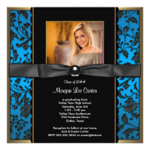 Invitación azul de la graduación de la foto del da