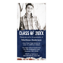 Invitación azul de la graduación del Grunge Tarjetas Fotograficas Personalizadas