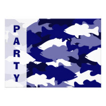 Invitación azul de la pesca de la lubina de Camo
