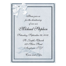 Invitación azul del bautizo tarjeta postal