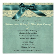 Invitación azul del boda del vintage del cordón
