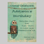 Invitación azul del cumpleaños del búho invitaciones