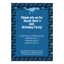 Invitación azul del cumpleaños del dinosaurio