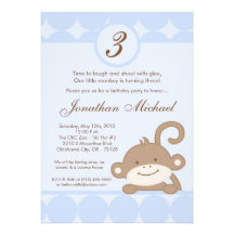 invitación azul del cumpleaños del mono de PolkaDo