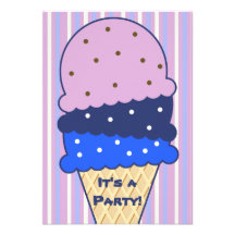 Invitación azul del fiesta del helado de las rayas