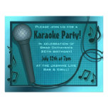 Invitación azul del fiesta del Karaoke del micrófo