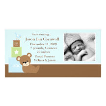 Invitación azul del nacimiento de la foto del oso  tarjeta con foto personalizada