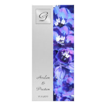 Invitación azul del programa del boda de la flor d