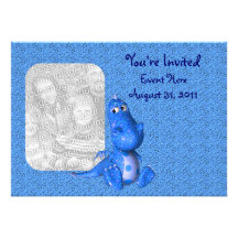 Invitación azul linda de la foto del dragón