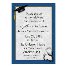 Invitación azul médica de la graduación