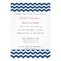 Invitación azul y blanca de Chevron