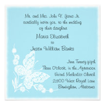 Invitación azul y blanca del boda del cuadrado de 