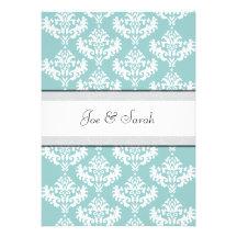 Invitación azul y blanca del boda del damasco