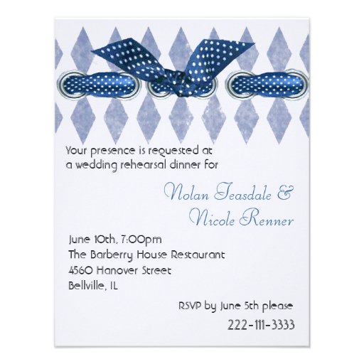 Invitación azul y blanca encantadora de la cena de