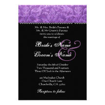 Invitación blanca negra púrpura del boda del damas
