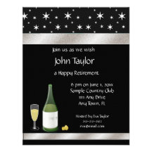 Invitación blanco y negro del fiesta de retiro de 