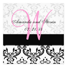 Invitación bonita del boda del monograma del rosa 
