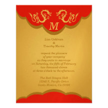 Invitación con monograma de dos dragones