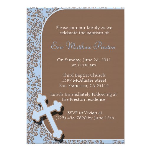 Invitación cruzada azul del bautismo/del bautizo