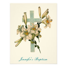Invitación cruzada floral del bautismo
