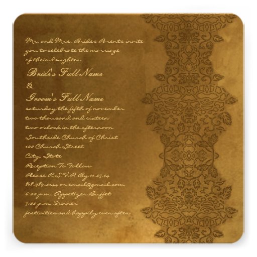 Invitación cuadrada del boda del damasco del vinta