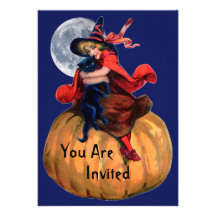 Invitación de Halloween del chica y del gato de la