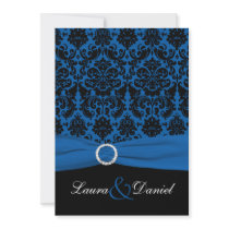 Invitación de la boda del damasco del azul y del n invitaciones