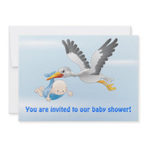 invitación de la cigüeña y (boy) del bebé