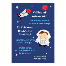 Invitación de la fiesta de cumpleaños del astronau