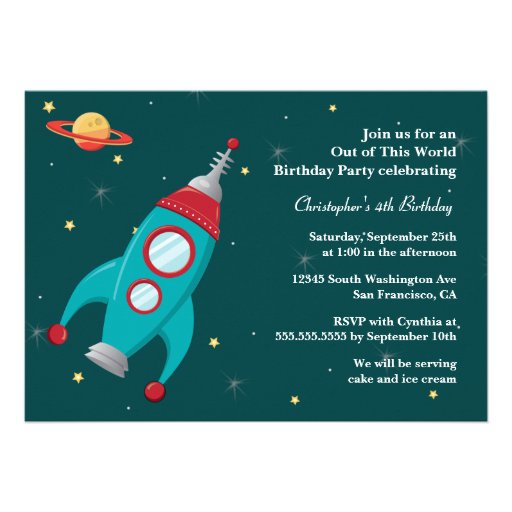 Invitación de la fiesta de cumpleaños del cohete d