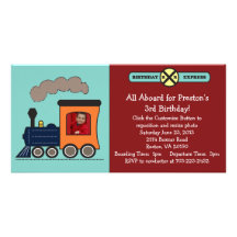 Invitación de la foto del tren del cumpleaños - ro tarjetas fotograficas 