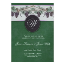 Invitación de las uvas de vino del monograma