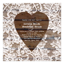 Invitación de madera del boda del país del corazón