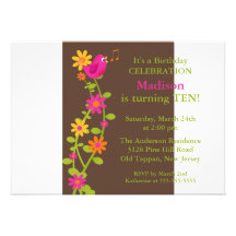 Invitación de moda del cumpleaños del pájaro y de 
