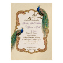 Invitación de oro de los remolinos del pavo real y