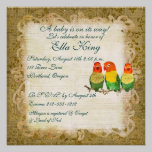 Invitación de oro del bebé de los pájaros del amor invitaciones
