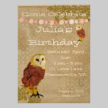 Invitación de oro del cumpleaños del búho invitaciones