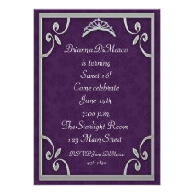 Invitación de plata púrpura de la tiara