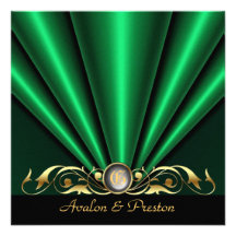 Invitación de seda verde de la voluta del oro del 