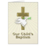 Invitación del bautismo con una cruz de oro felicitaciones
