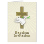 Invitación del bautismo con una cruz de oro felicitaciones