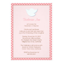 Invitación del bautismo de la paloma para el chica