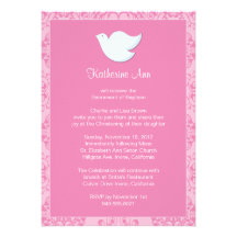 Invitación del bautismo de la paloma para el chica