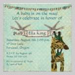 Invitación del bebé azul de las jirafas del trullo invitaciones