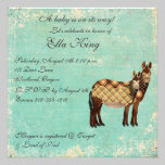 Invitación del bebé de los burros de la tela escoc invitaciones