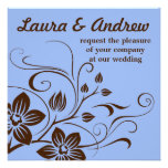 Invitación del boda - Brown y damasco azul